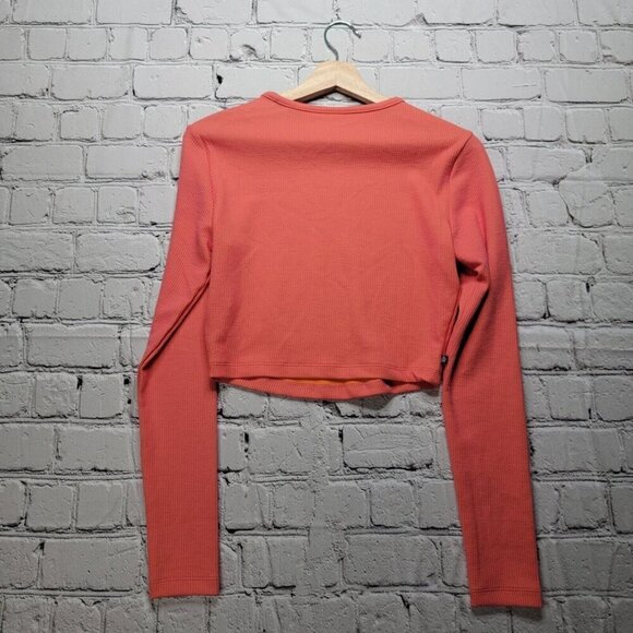 Adidas 2 Colored Rib Long Sleeve Top In Semi Turbo Bright Orange Size S - Picture 9 of 13
